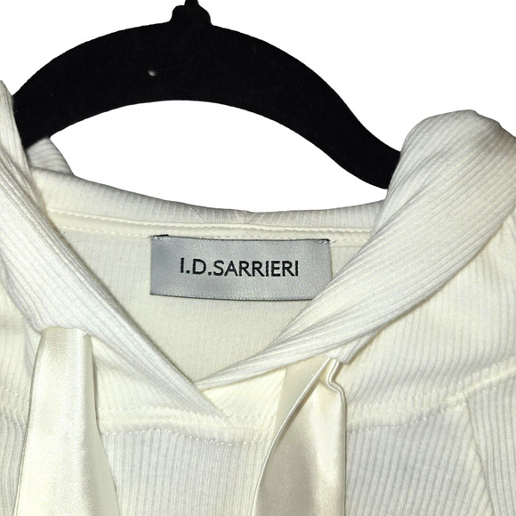 I.D. Sarrieri Womens UK 2XL Hoodie Charlie Cold-shoulder Ribbed Cream Cropped - Picture 2 of 13